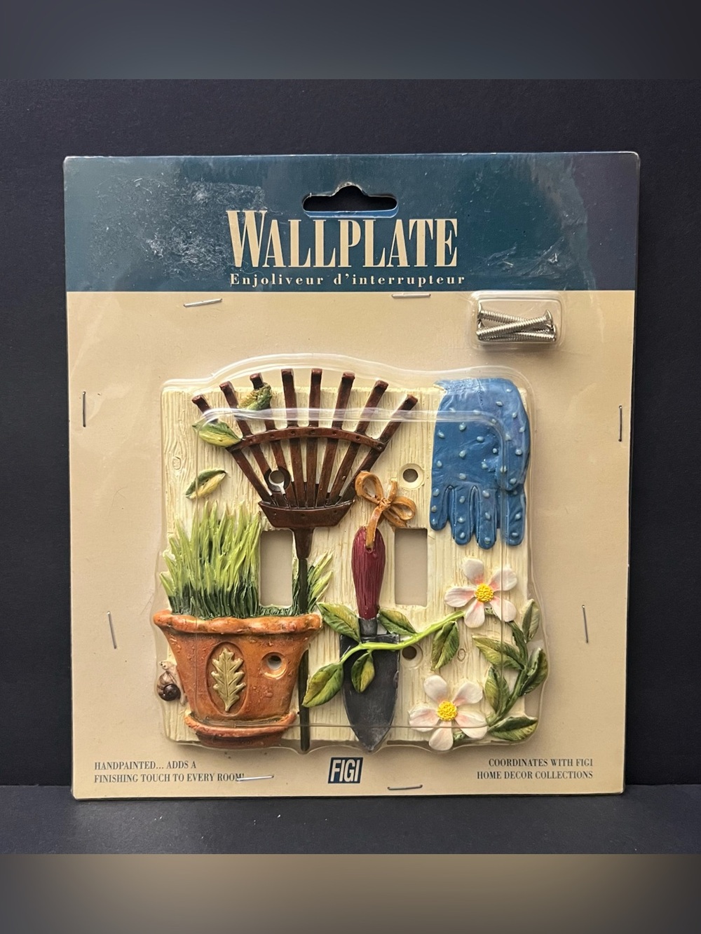 FIGI My Home Garden 3D Hand Painted Double Toggle Wall Plate- NEW